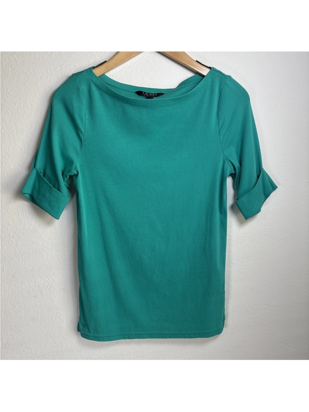 Lauren Ralph Lauren Fitted Light Green Basic Top With 3/4 Sleeves Size M